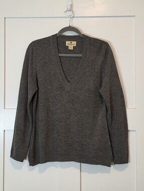 Woolrich Vintage Wool Blend V-Neck Sweater Charcoal Gray Pullover Size Large